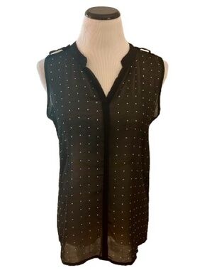 GUC Design History Gold Embellished Black Sleeveless Sheer Blouse. Size M.